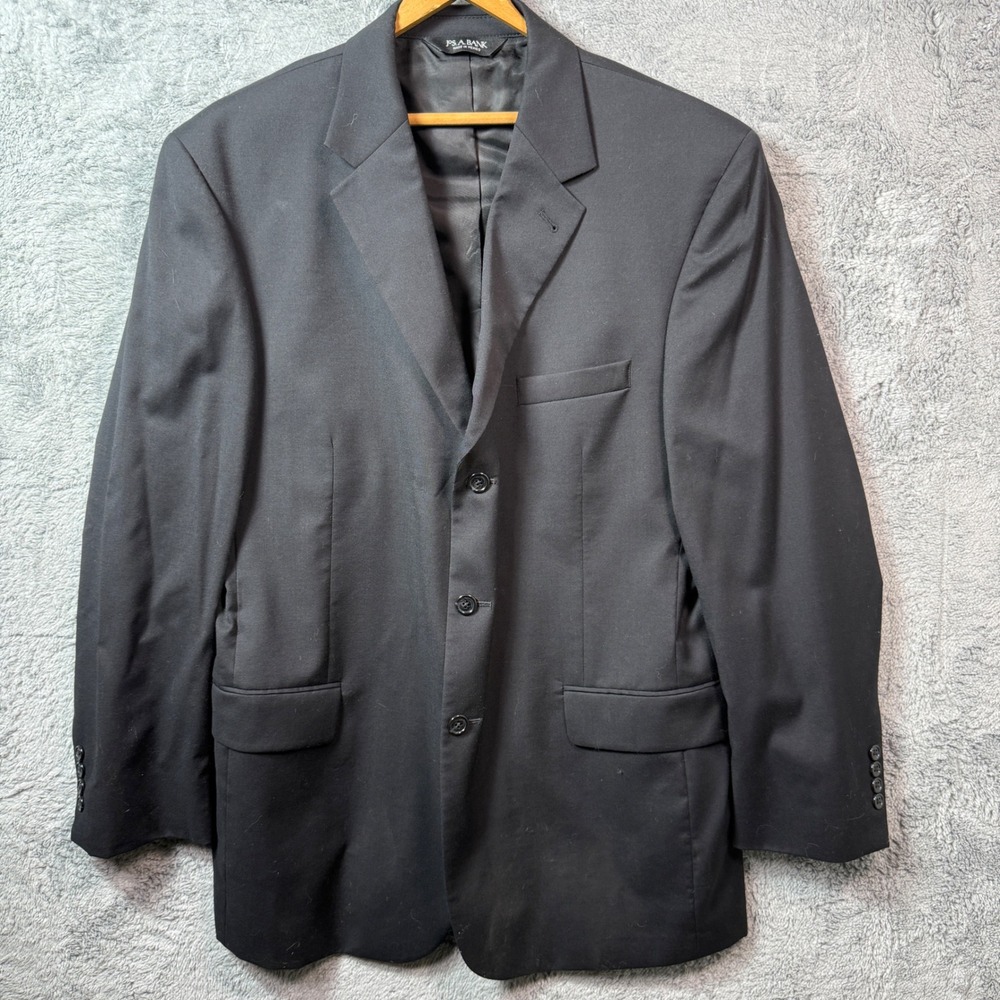 Jos. A. Bank Signature Collection Black 100% Wool 3-Button Blazer Jacket 44R